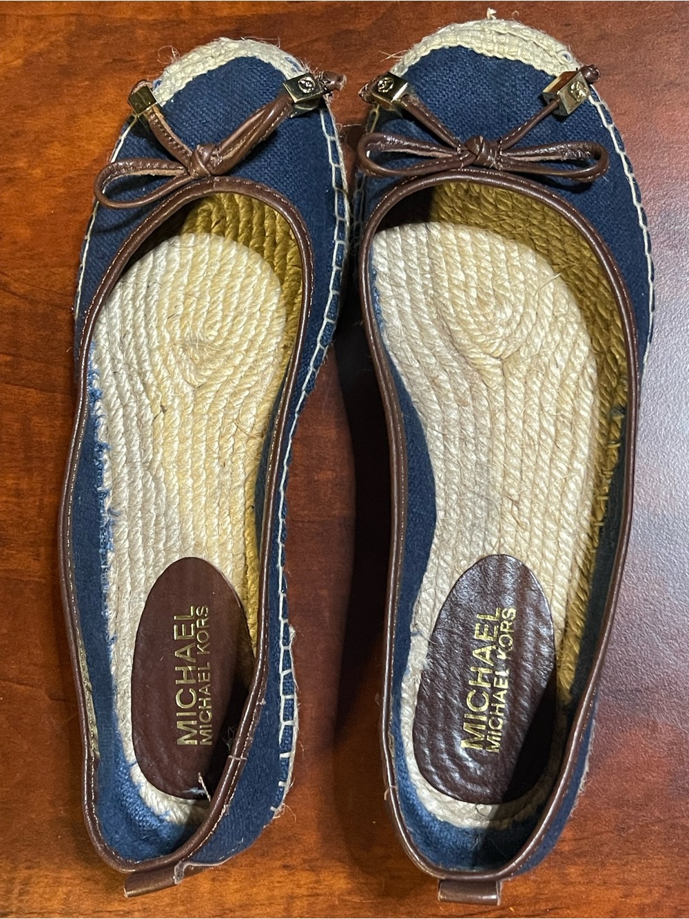 Michael Kors “Meg” Sz 7.5M Navy Espadrille Canvas Upper with Leather Trim Bow